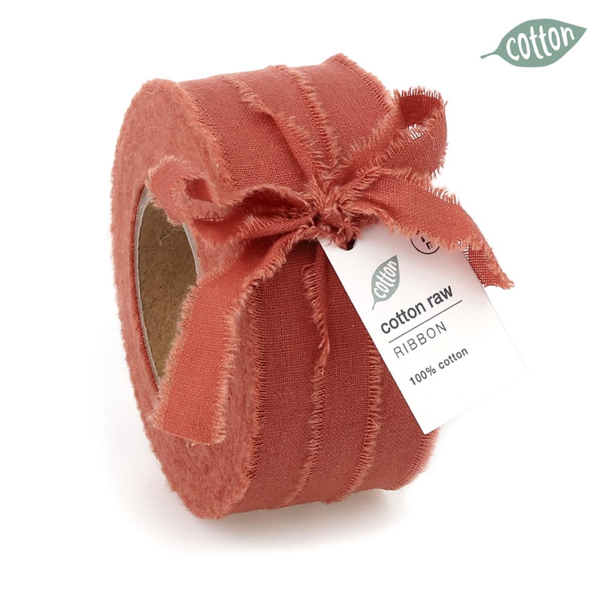NASTRO COTONE SFRANGIATO 40MM 10MT-COTTON RAW- CORALLO