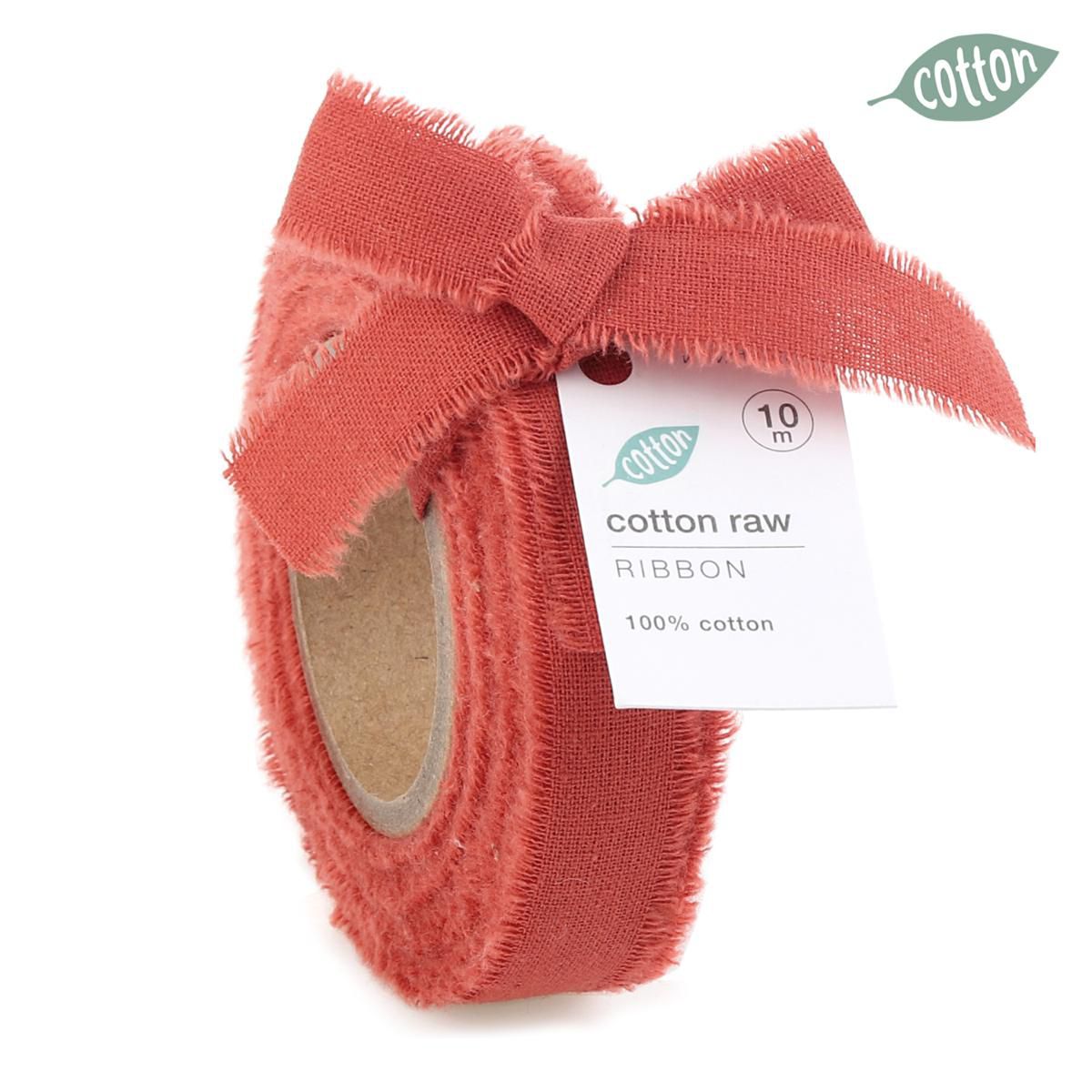 NASTRO COTONE SFRANGIATO 15MM 10MT-COTTON RAW- CORALLO