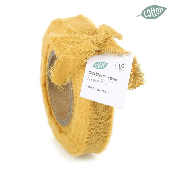 NASTRO COTONE SFRANGIATO 15MM 10MT-COTTON RAW- GIALLO NASTRO COTONE SFRANGIATO 15MM 10MT-COTTON RAW- GIALLO