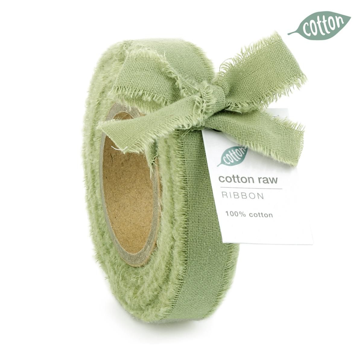 NASTRO COTONE SFRANGIATO 15MM 10MT-COTTON RAW- VERDE CHIARO
