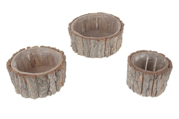 SET 3 FIORIERE LEGNO/CORTECCIA D.15-25 CM H.10 CM NATURALE SET 3 FIORIERE LEGNO/CORTECCIA D.15-25 CM H.10 CM NATURALE