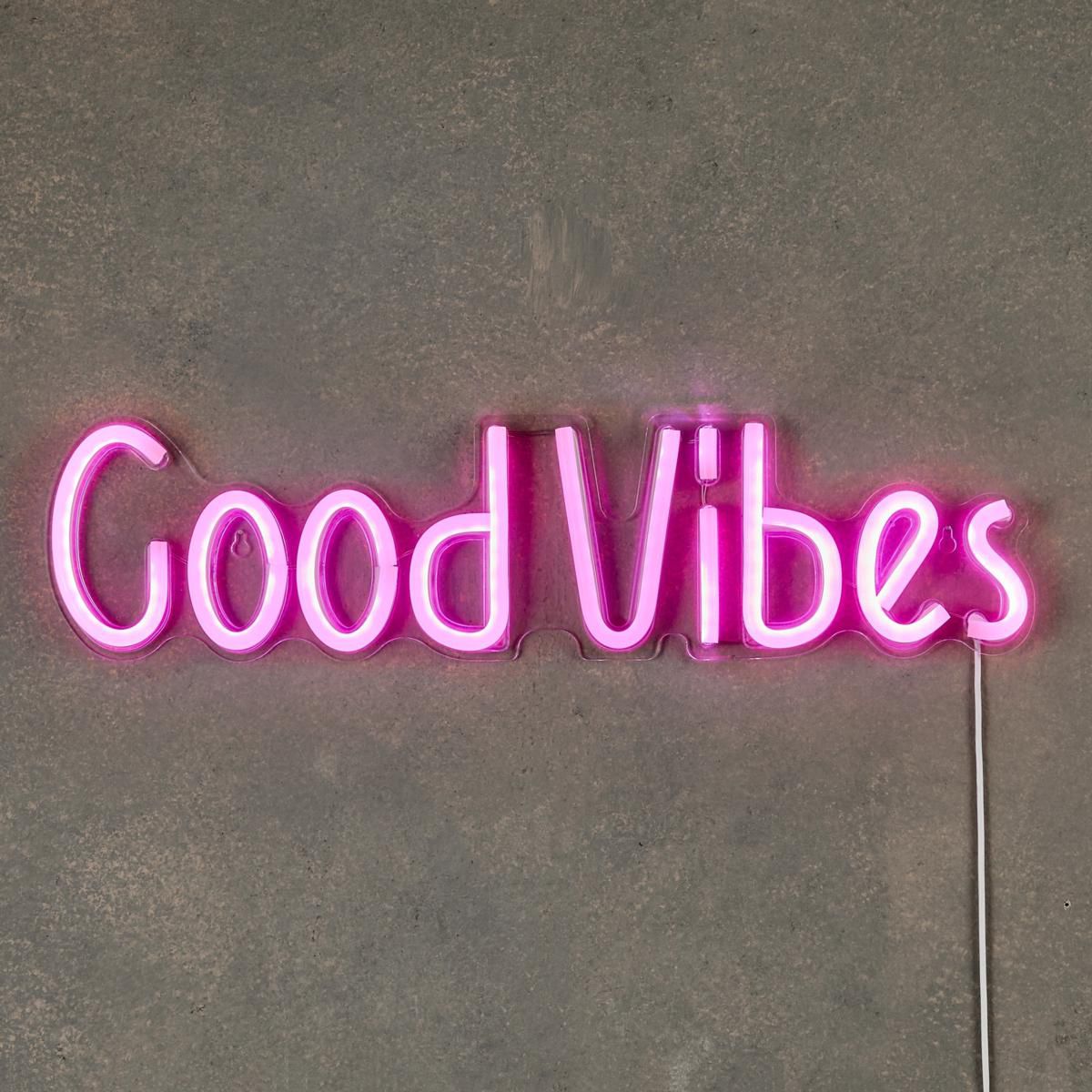 SCRITTA LUMINOSA -GOOD VIBES- 50X12,5 CM H.5 CM BATTERIA FUCSIA