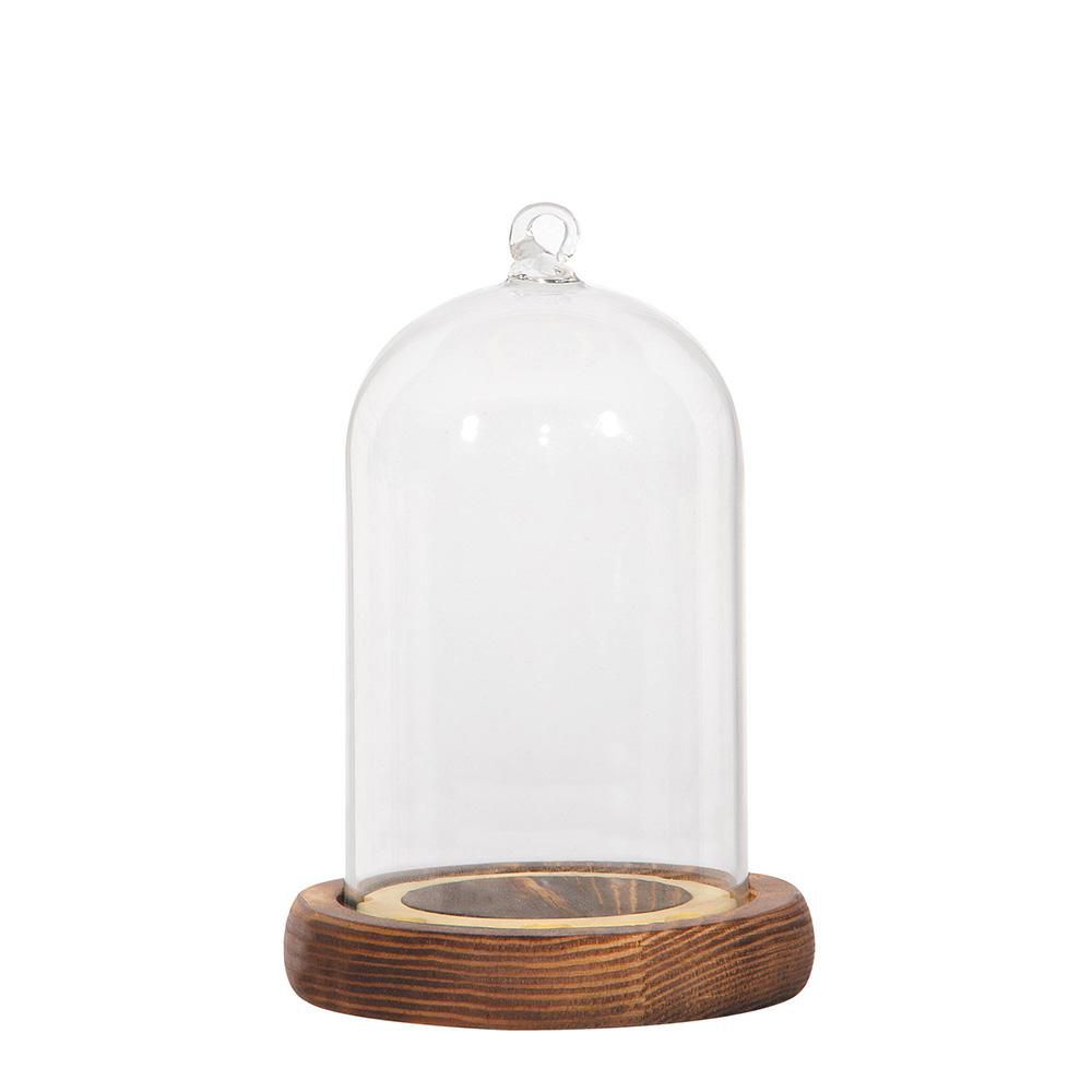 CALOTTA VETRO C/BASE LEGNO D.9 H.13,5 CM TRASPARENTE CALOTTA VETRO C/BASE LEGNO D.9 H.13,5 CM TRASPARENTE
