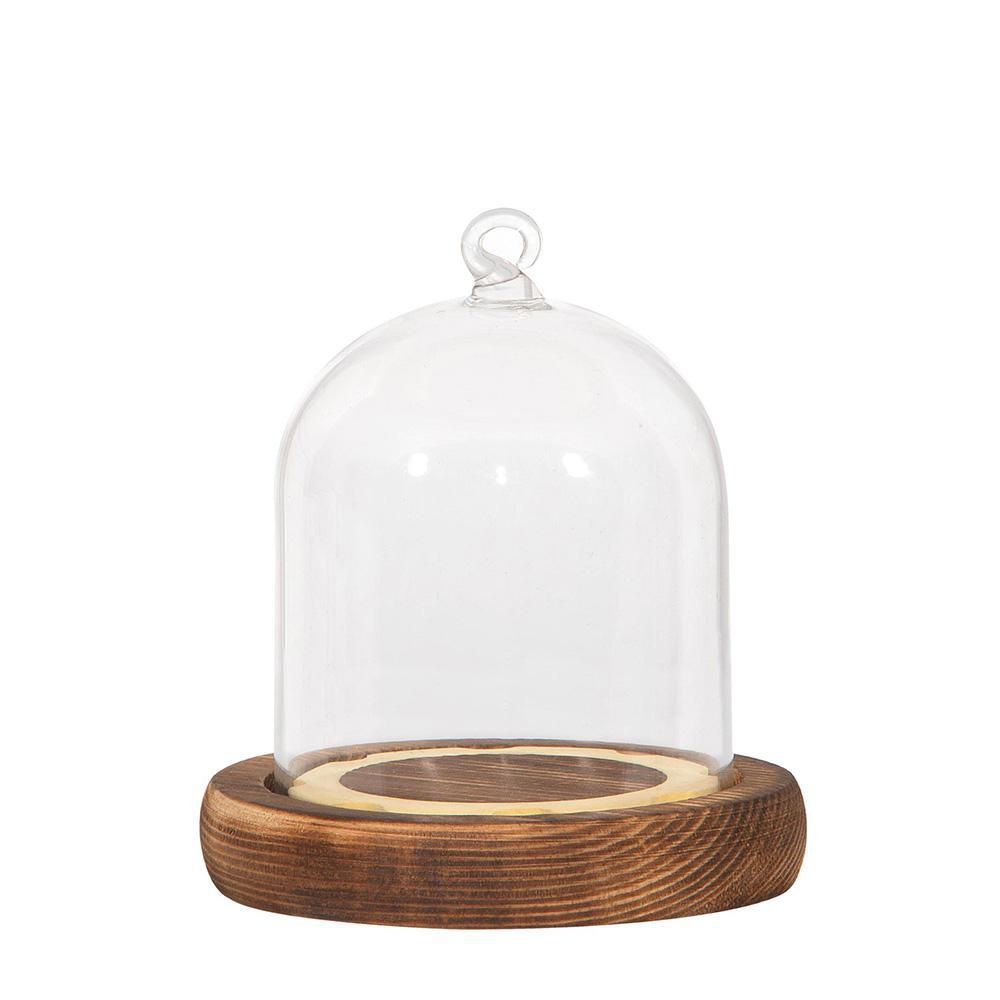 CALOTTA VETRO C/BASE LEGNO D.9 H.8,5 CM TRASPARENTE CALOTTA VETRO C/BASE LEGNO D.9 H.8,5 CM TRASPARENTE
