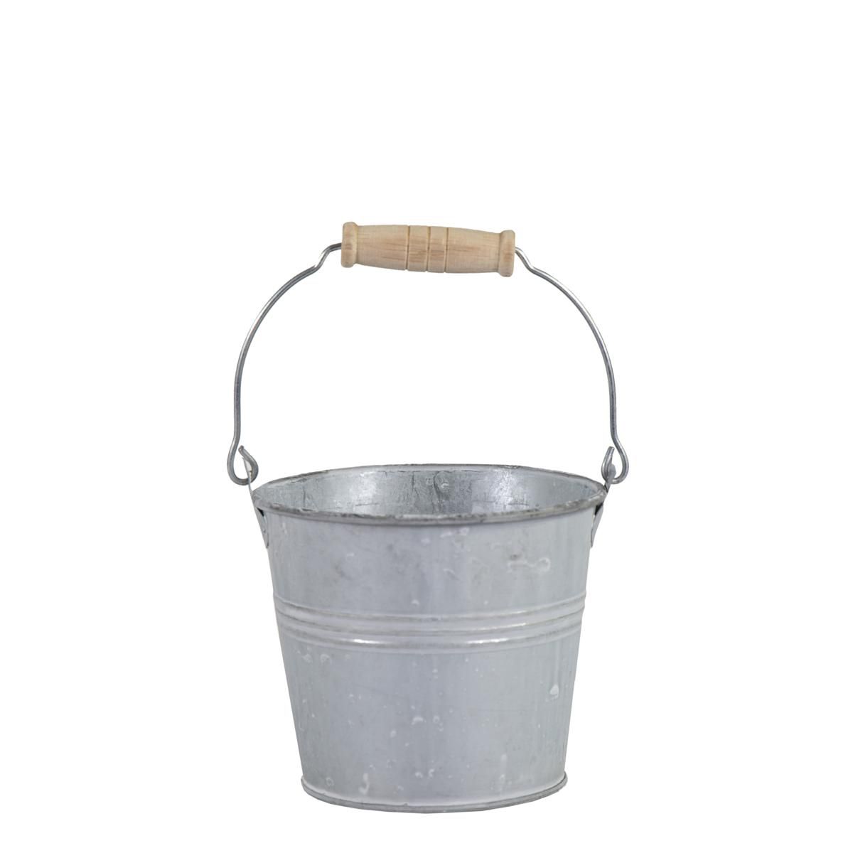 SECCHIELLO LATTA C/MANICO LEGNO D.13 CM H.12 CM GRIGIO SECCHIELLO LATTA C/MANICO LEGNO D.13 CM H.12 CM GRIGIO