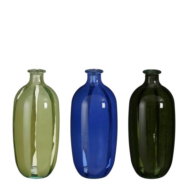 SET 3 BOTTIGLIE VETRO RICICLETO D.13 H.31 CM-MONTELLO-VERDE/BLU SET 3 BOTTIGLIE VETRO RICICLETO D.13 H.31 CM-MONTELLO-VERDE/BLU