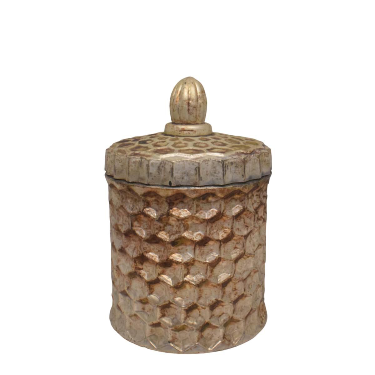 PORTATEALIGHT VETRO C/TAPPO -LUXURY- D.9 CM H.13 CM ORO ANTICATO