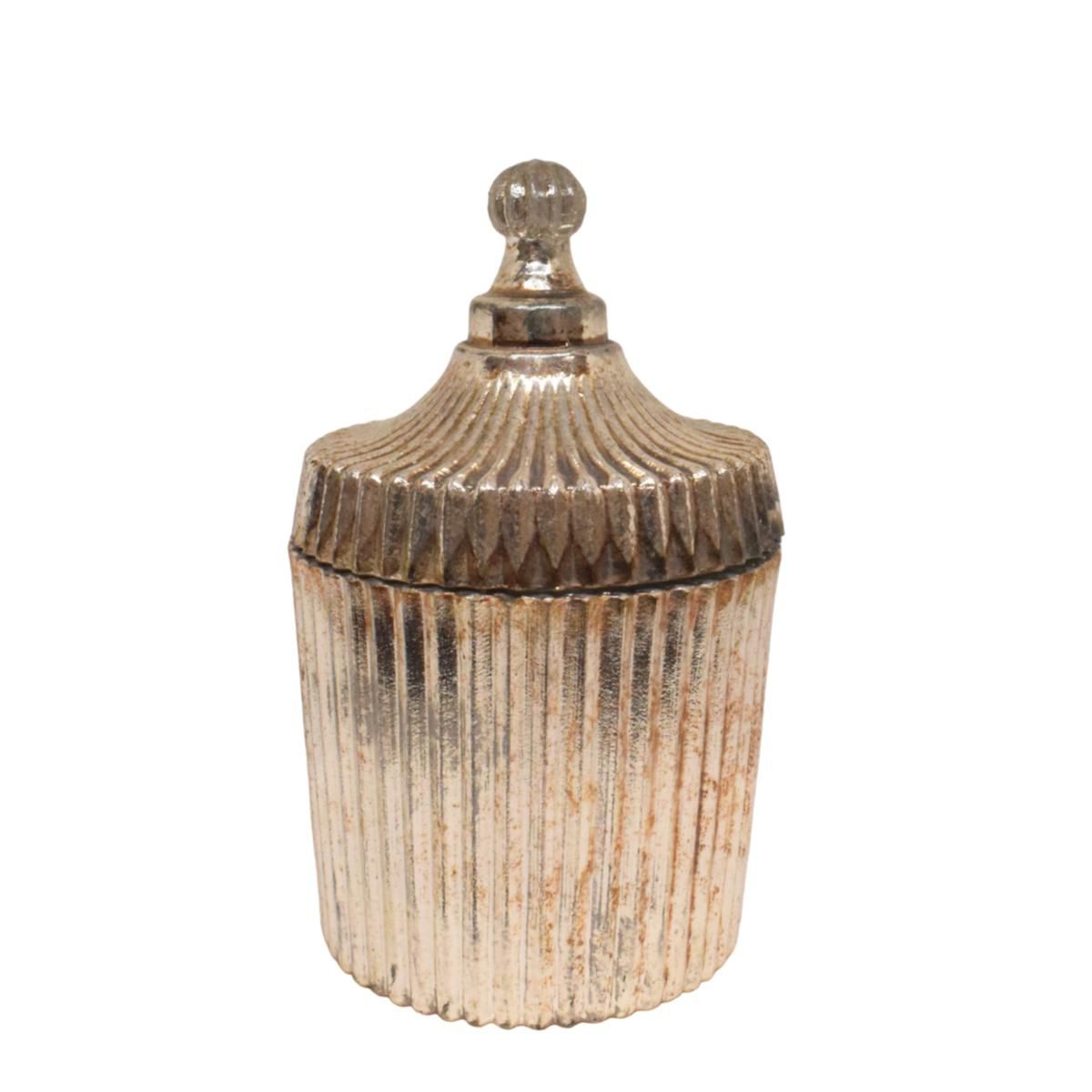 PORTATEALIGHT VETRO C/TAPPO -LUXURY- D.9CM H.14,5CM ORO ANTICATO