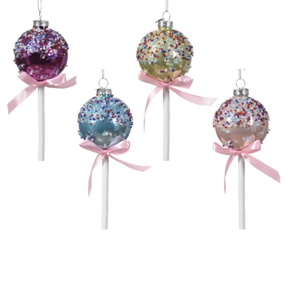 SET 4 LOLLY VETRO D/APPENDERE D.6 CM FUCSIA/ORO/CELESTE/ROSA