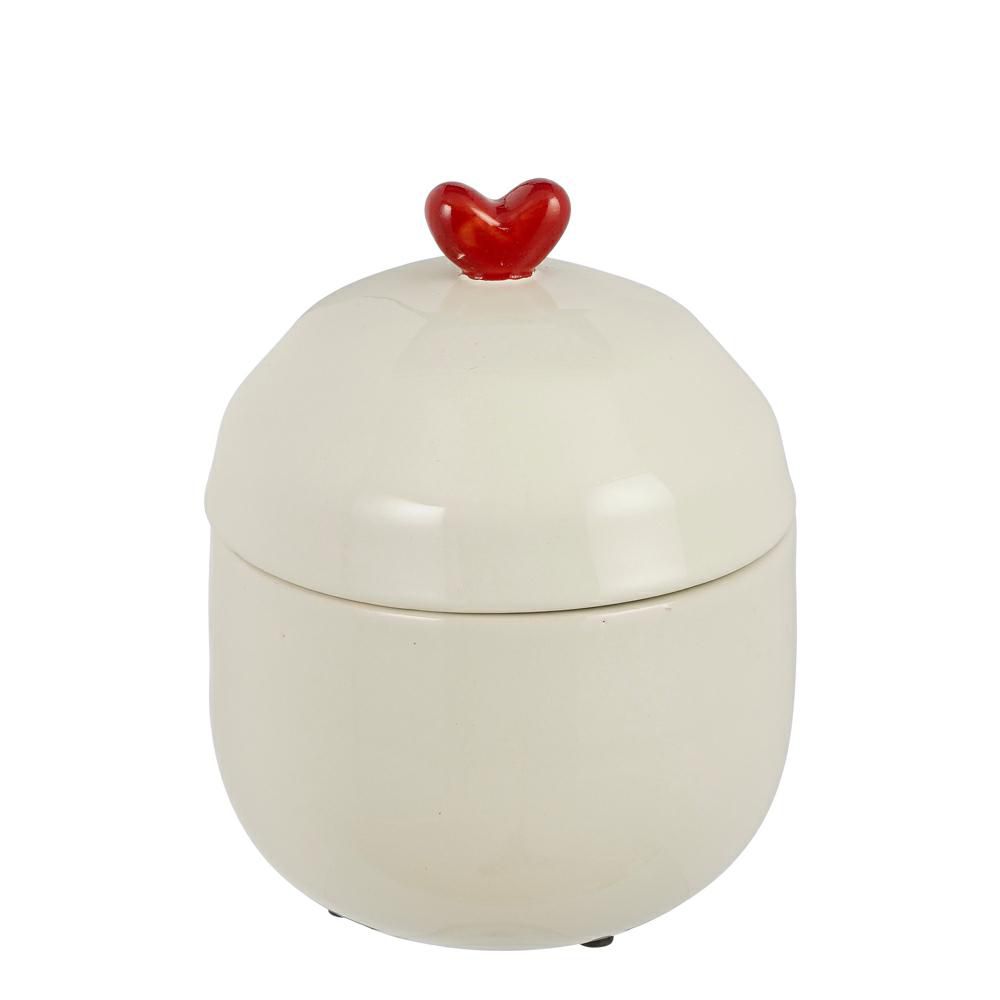 VASO CERAMICA C/COPERCHIO D.15,5 H.19,5 CM -HEARTS- BIANCO/ROSSO