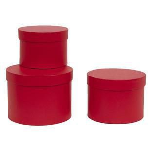 SET 3 SCATOLE CILINDRO D.13,7-16-18,3 H.11-13-14,5 CM ROSSO