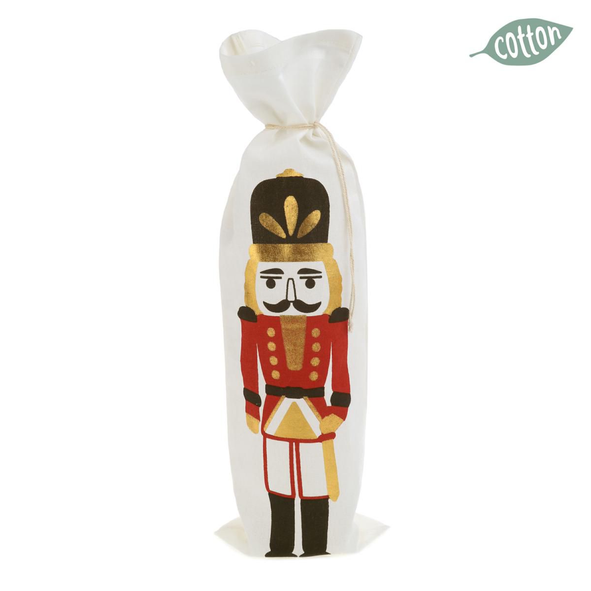 SACCHETTO COTONE H.4,21CM 14CM -NUTCRACKER-PZ.5 BIANCO/ROSSO/ORO