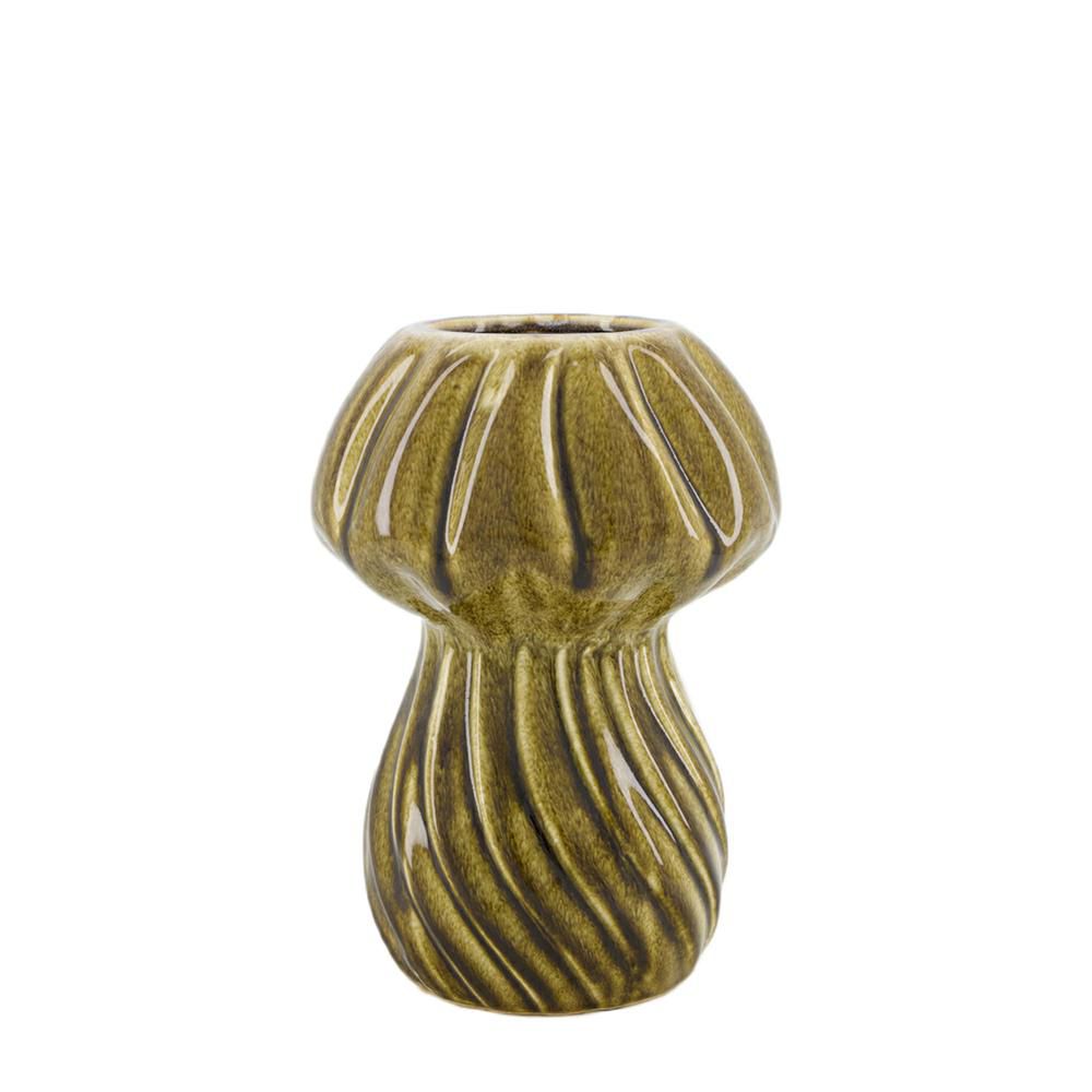 VASO CERAMICA TONDO -MUSHROOM- D.17 H.24 CM VERDE/MARRONE