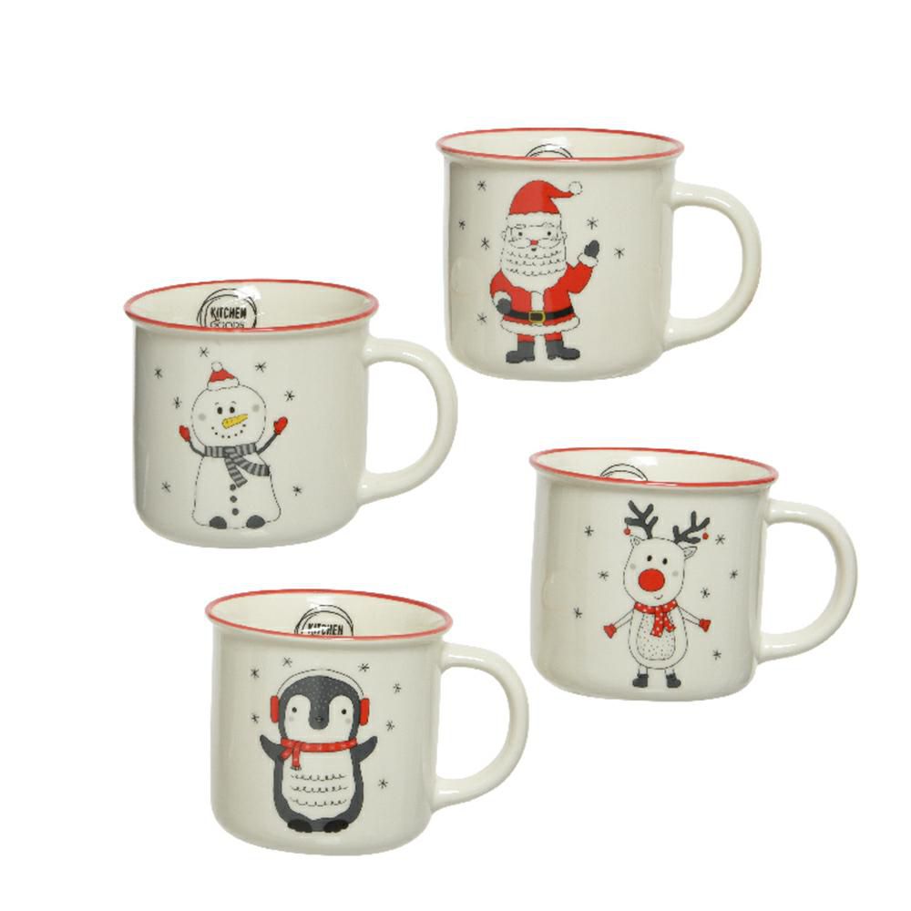 SET 4 TAZZE MUG PORCELLANA 12,5X11,5 CM H.10,5 CM BIANCO/ROSSO