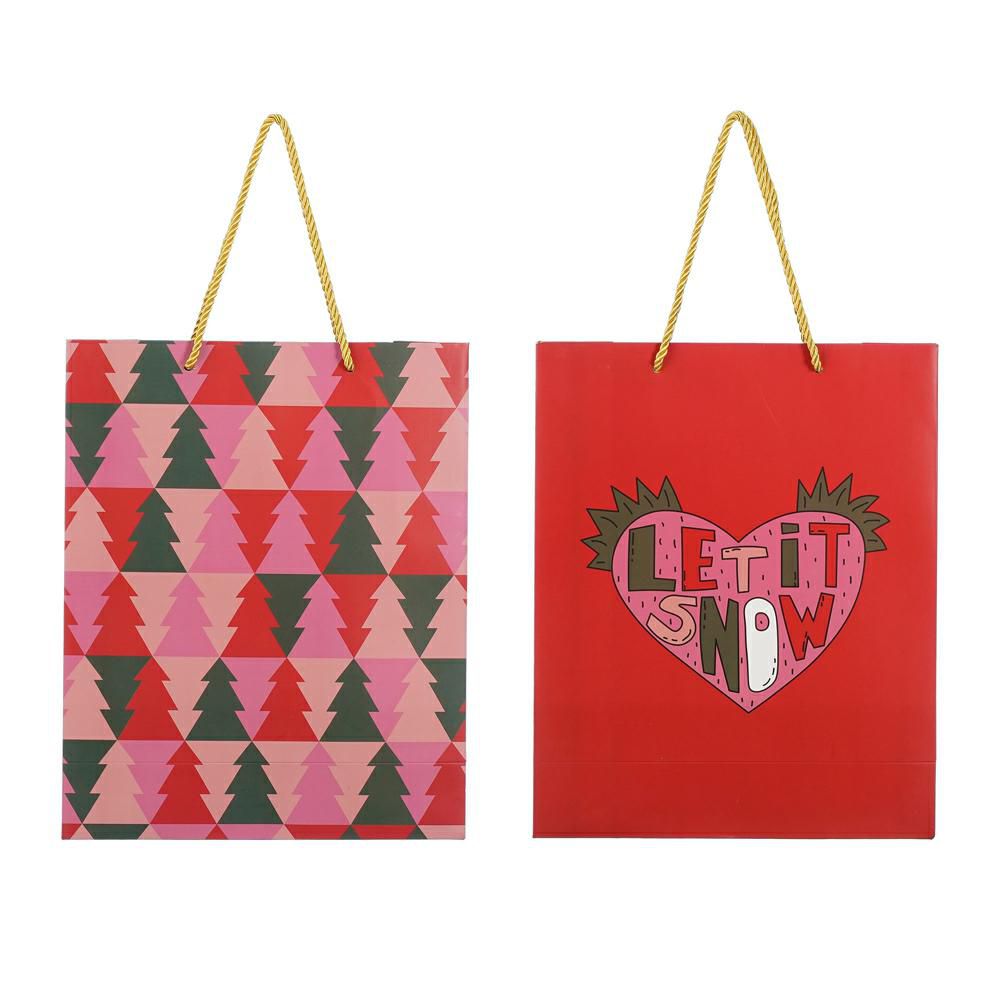 SET 2 SHOPPERS CARTA -XMAS- 26X10 CM H.32 CM ROSSO/VERDE