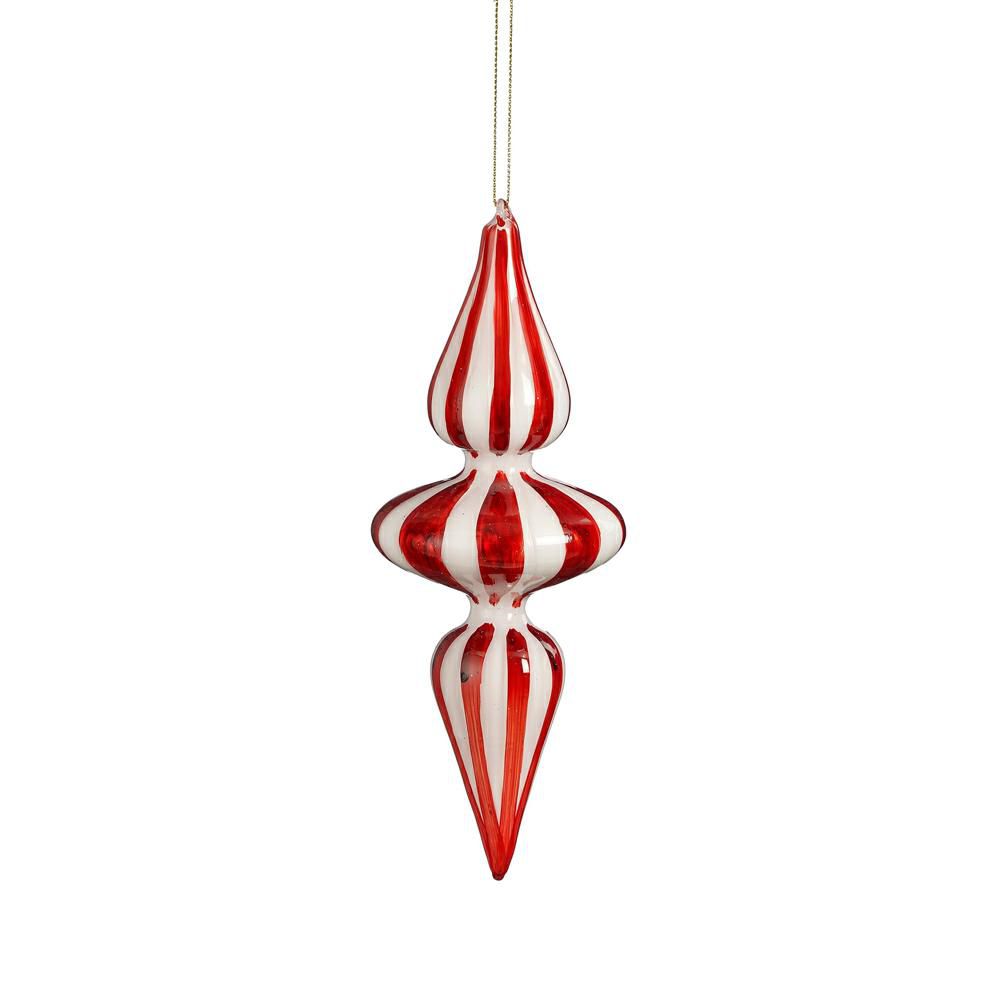 ORNAMENTO GOCCIA VETRO D/APPENDERE D.8 CM H.20,5 CM ROSSO/BIANCO
