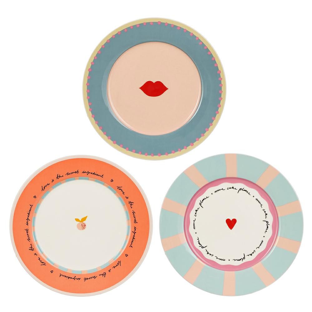 SET 6 PIATTI CERAMICA D.20,5 H.1,5 -BELLA- BLU/ARANCIONE/ROSA