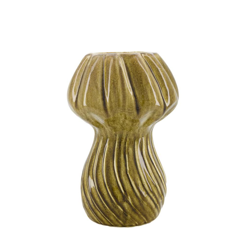 VASO CERAMICA TONDO -MUSHROOM- D.21 H.32 CM VERDE/MARRONE