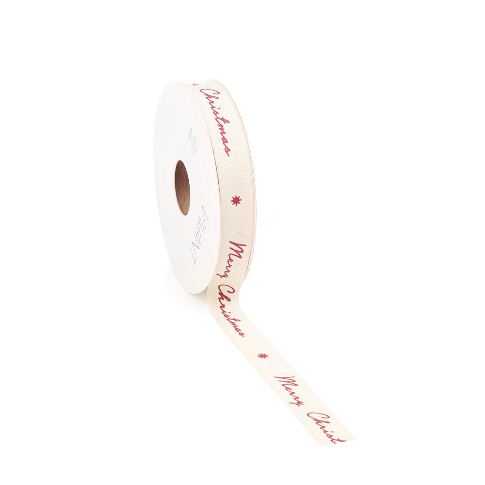 NASTRO COTONE 15MM 15MT-MERRY CHRISTMAS- BIANCO/ROSSO