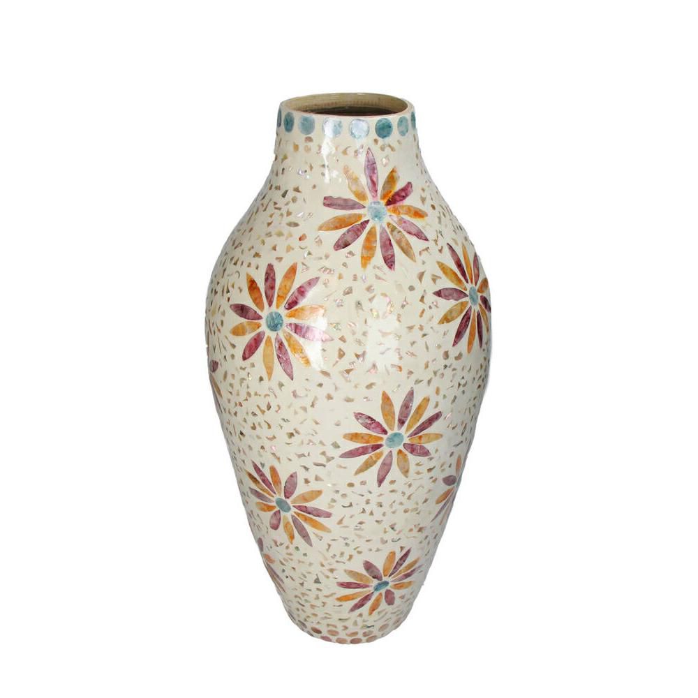VASO CAPIZ C/FIORI D.24CM H.50 CM BEIGE/ARANCIO/BOURDEAUX/BLU