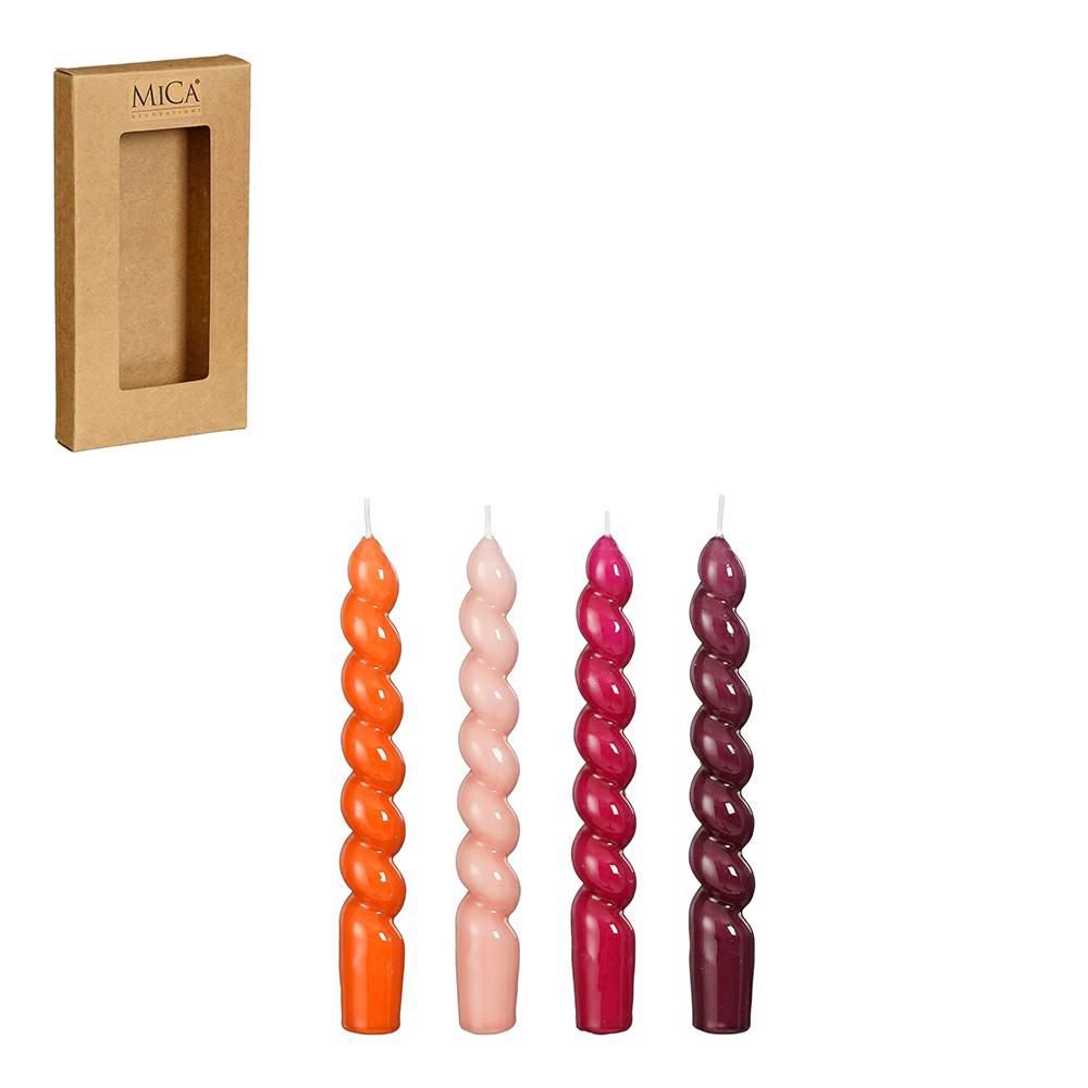 SET 4 CANDELE CONICHE TWISTED D.2,5 H.18,5 CM ARNC/RSA/FCS/MRRN