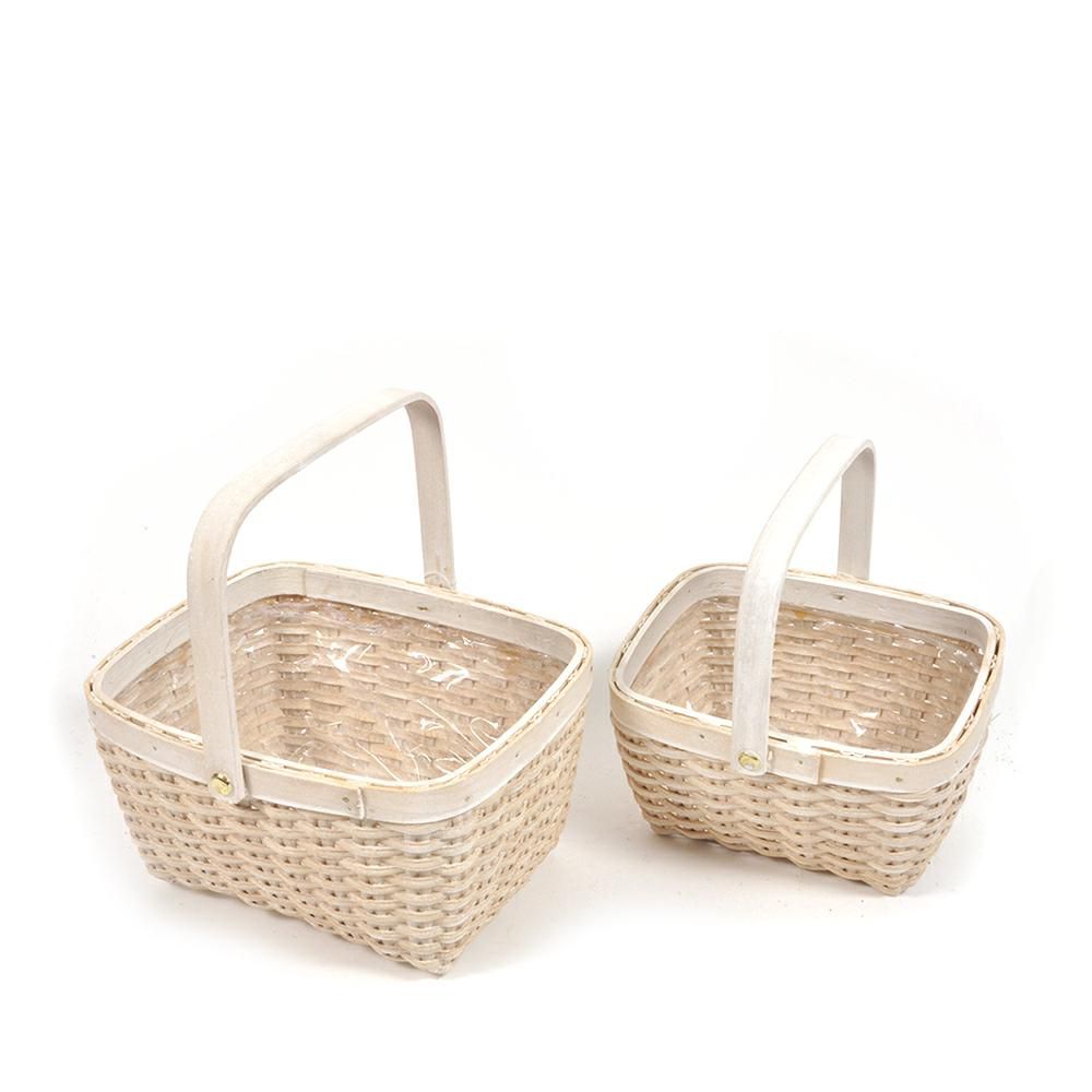 SET 2 CESTI VIMINI C/MANICI 16,5X12-19X15 CM H.18-21 CM BIANCO