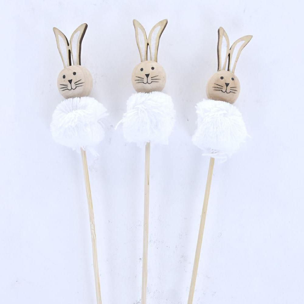 SET 12 PICK CONIGLIO LEGNO/STOFFA H.35 CM NATURALE/BIANCO