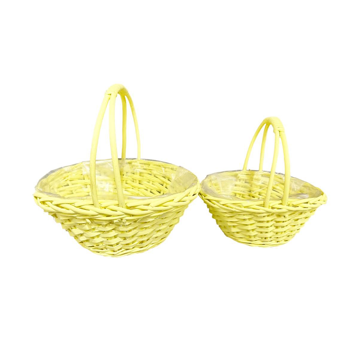 SET 2 CESTI VIMINI C/MANICI 22X18-28X22 CM H.20-25 CM GIALLO