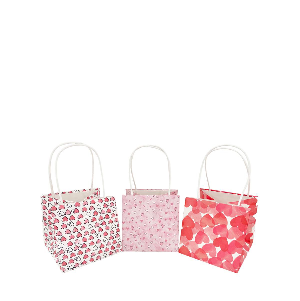 SET 6 SHOPPERS CARTA C/CUORI 10,5X10,5 H.10,5 CM BIANCO/FUXIA