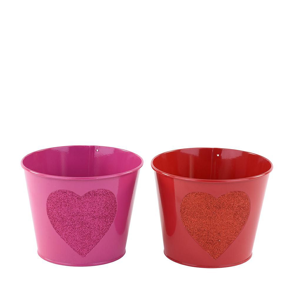 SET 2 VASI LATTA C/CUORE D.16,5 CM H.13,3 CM ROSSO/FUCSIA