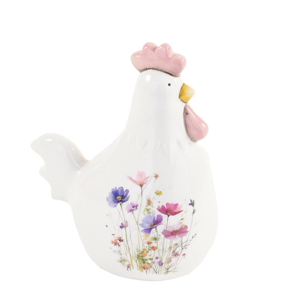 GALLINA IN CERAMICA 14,3X8 CM H.17,5 CM BIANCO/ROSA