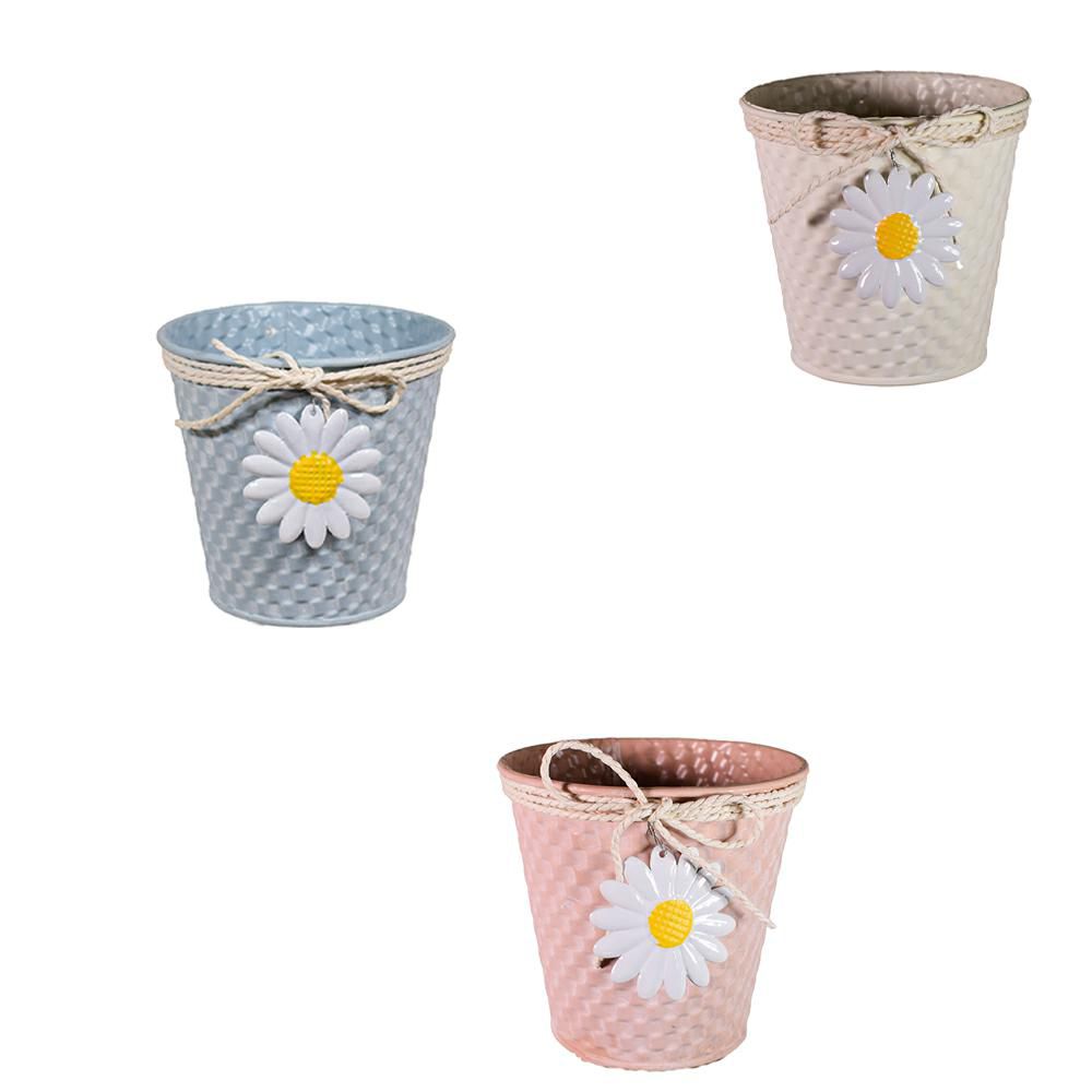 SET 3 VASI LATTA D.16,7CM H.13,2 CM AZZURRO/BEIGE/ROSA