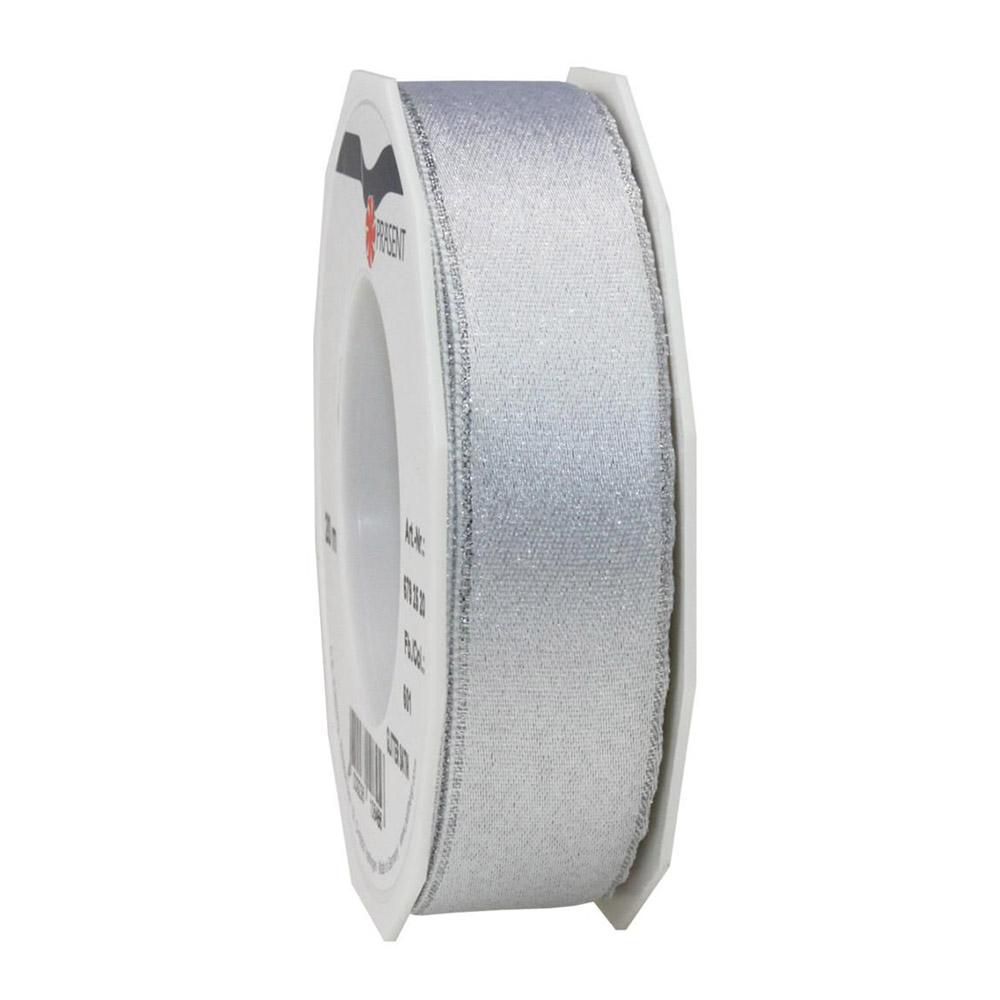 NASTRO -GLITTER SATIN- 25MM 20MT BIANCO/ARGENTO PR