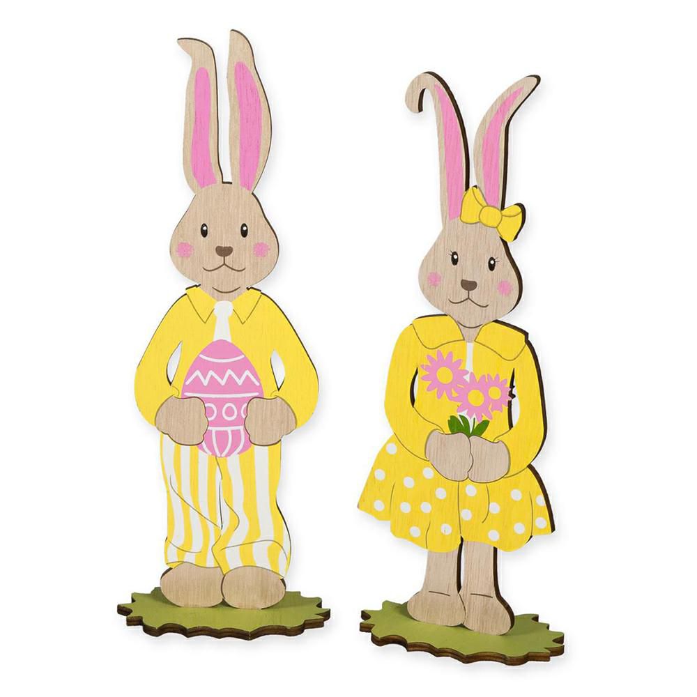 CONIGLIO LEGNO C/BASE H.26 CM GIALLO/NATURALE