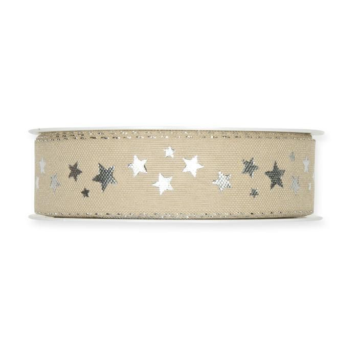 NASTRO ART.295 C/STELLE-LITTLE STARS- 25MM 18MT BEIGE/ARGENTO
