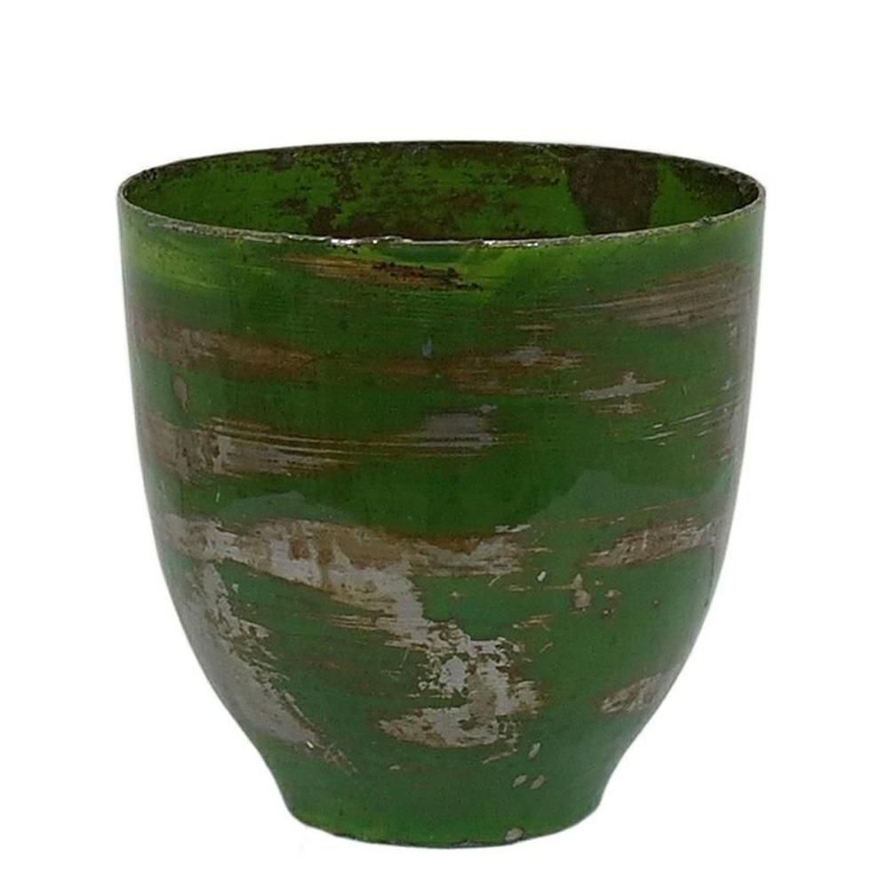 VASO METALLO TONDO H.11 CM -EMAILLE- ANTIC.VERDE