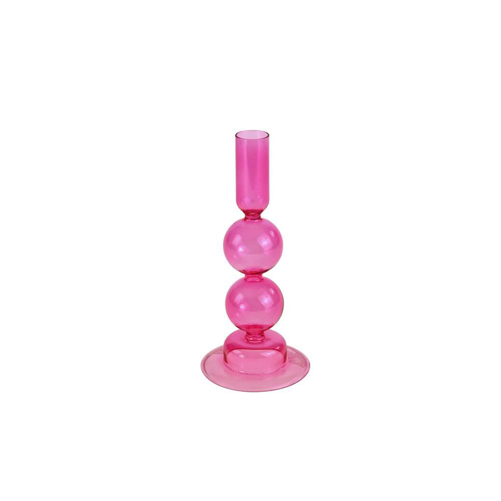 CANDELIERE VETRO D.8,5 CM H.19 CM FUXIA