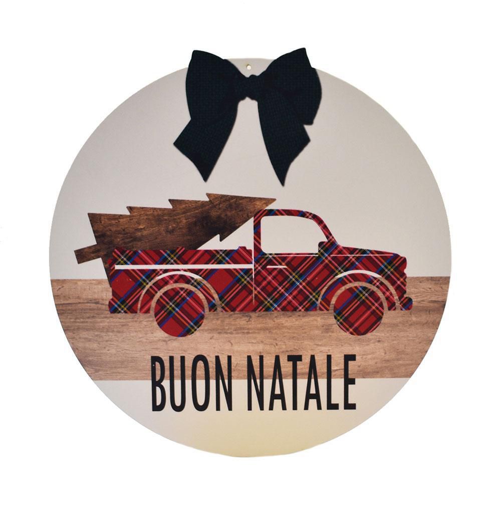 DISCO LEGNO DECORATIVO D.32 CM -TRUCK- NATURALE/VERDE/ROSSO