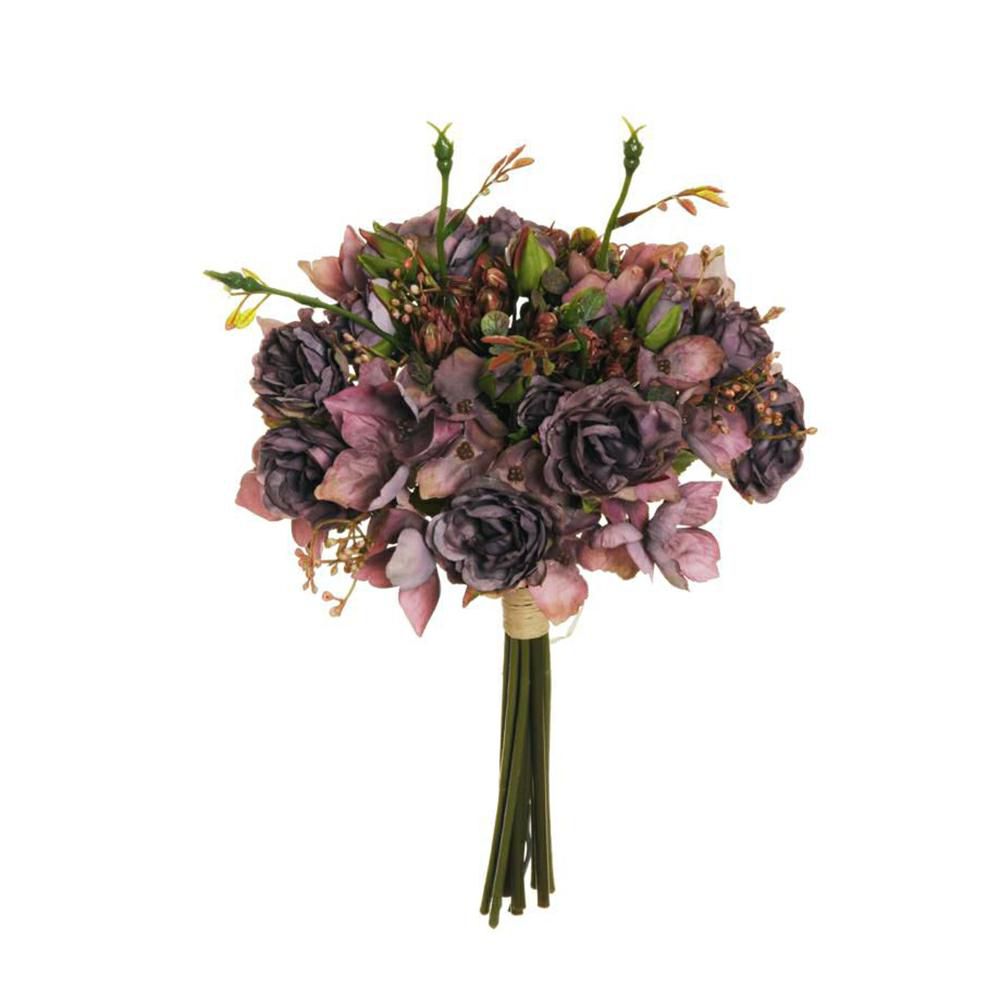 HYDRAGEA/MINI ROSE/EUCALYPTO BOUQUET 12X CM.28 VIOLA