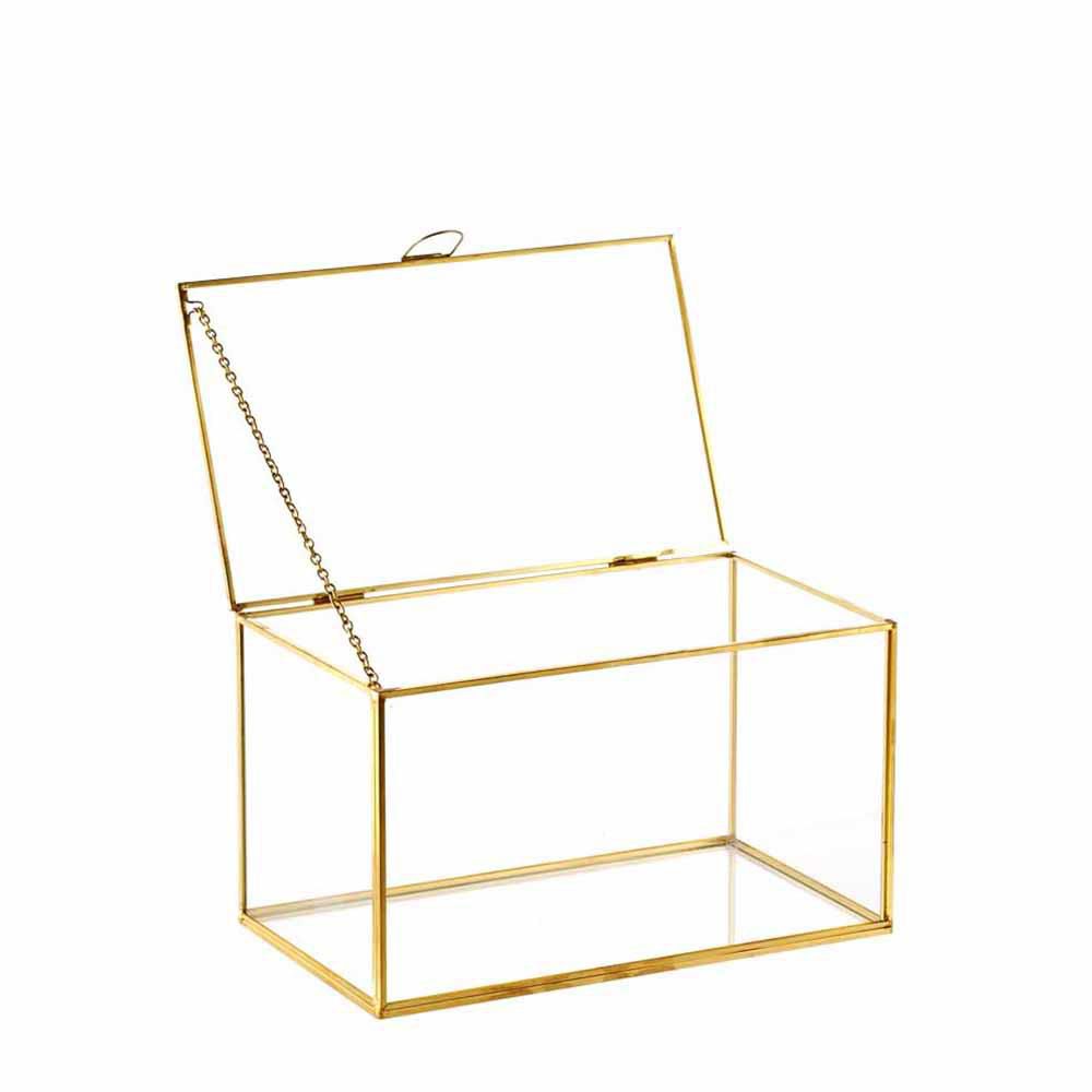 CONTENITORE SCRIGNO RETTANGOLARE VETRO/METALLO 12X20,5 H.12 ORO