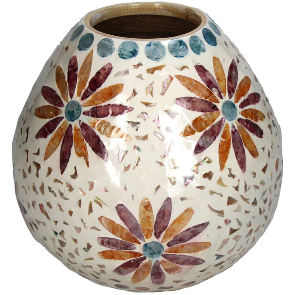 VASO CAPIZ C/FIORI D.21CM H.20 CM BEIGE/ARANCIO/BOURDEAUX/BLU