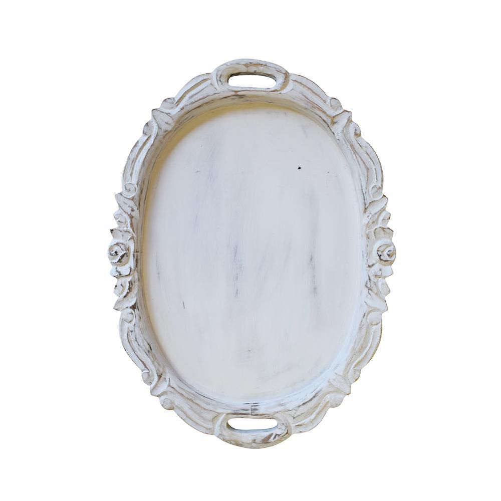 VASSOIO LEGNO OVALE 50X37X3 CM CREMA ANTICATO