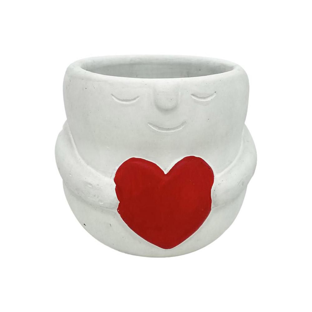 VASO C/CUORE CEMENTO D.16,5 CM H.16 CM BIANCO/ROSSO