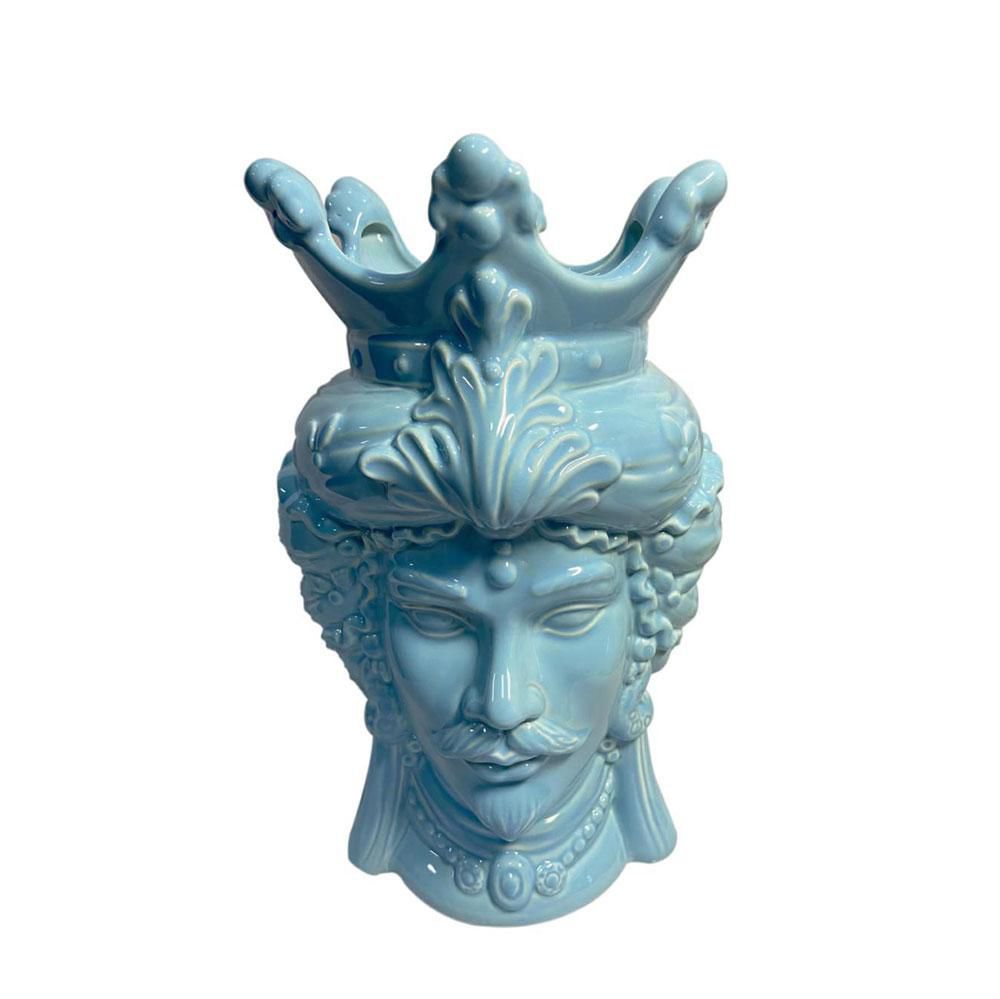 TESTA UOMO VASO CERAMICA-TESTA MORO-18,5X16,5 H.29,5 CM AZZURRO