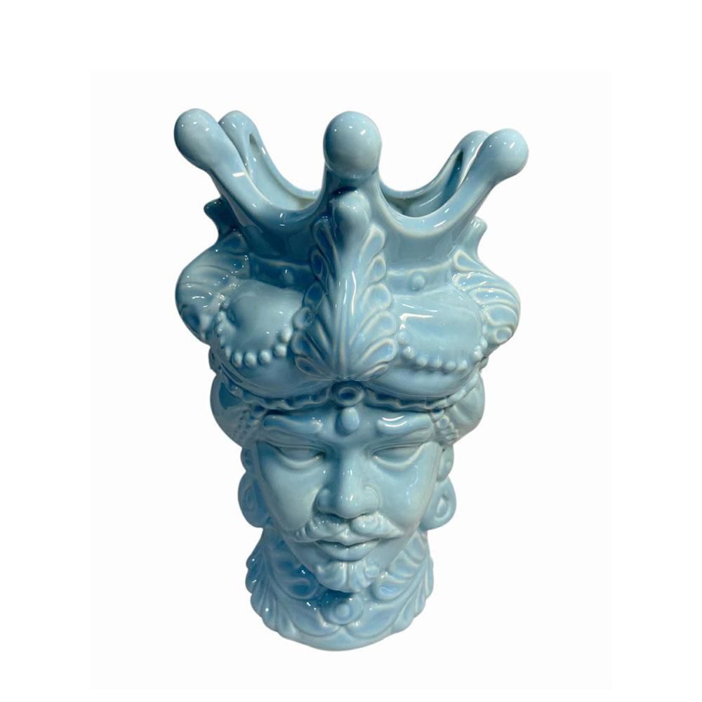 TESTA UOMO VASO CERAMICA-TESTA MORO-17X15,5 CM H.26 CM AZZURRO