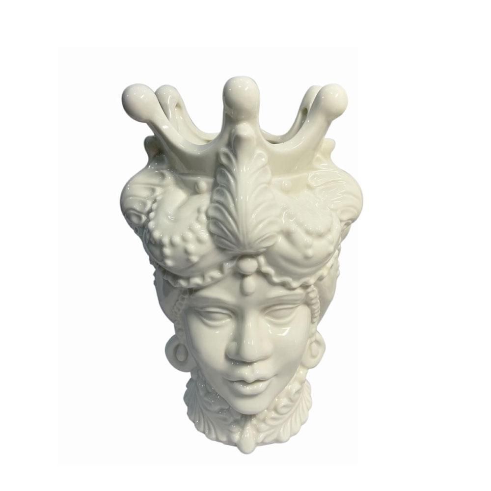 TESTA DONNA VASO CERAMICA-TESTA MORO-17X15,5 CM H.26 CM BIANCO