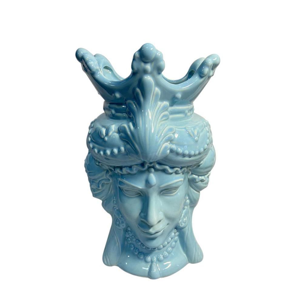 TESTA DONNA VASO CERAMICA-TESTA MORO-18,5X16,5 H.29,5 CM AZZURRO