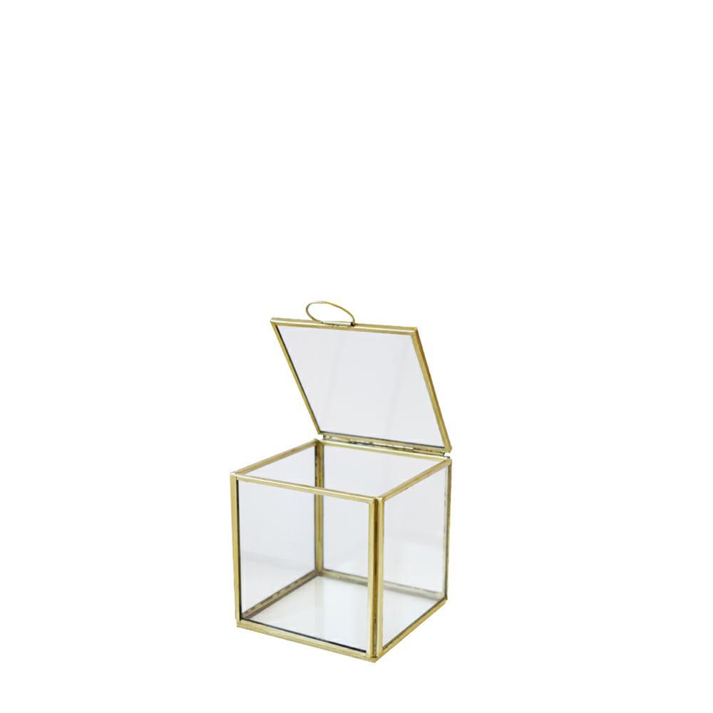 CONTENITORE VETRO/METALLO 8X8 CM H.8 CM -MIRA- ORO MATT