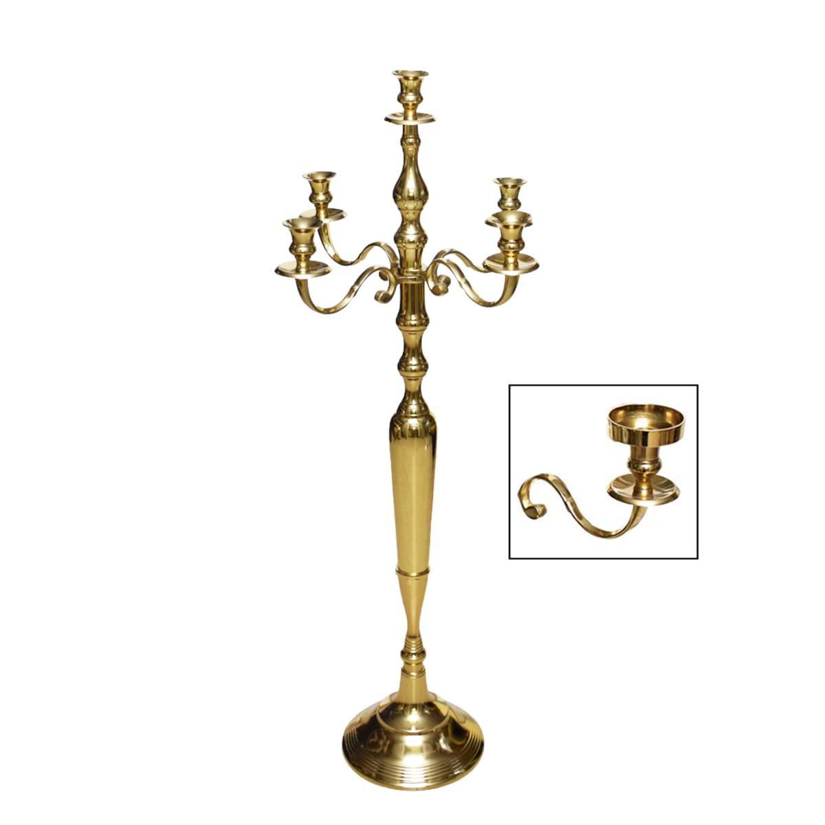 CANDELABRO ALLUMINIO 5 FUOCHI H.100 CM ORO LUCIDO