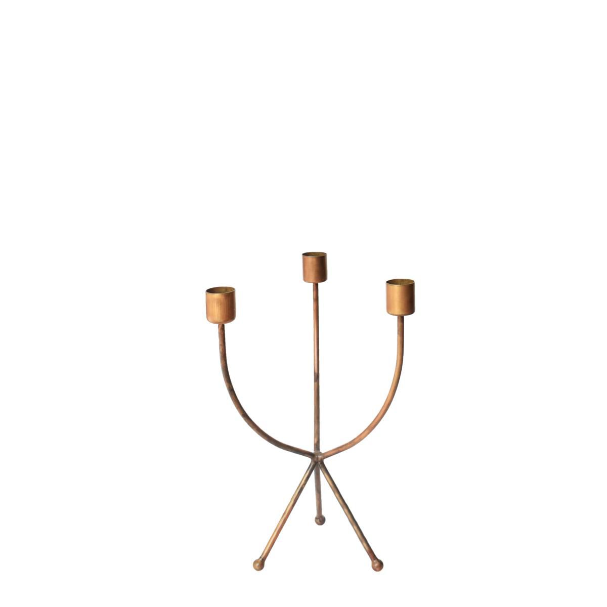 CANDELABRO METALLO 3 FUOCHI D.15 H.25 CM -INDIA- ORO